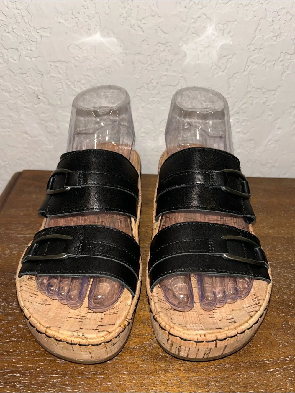 Born Double Wide Strap Slip On Chunky Platform Leather Cork Sandal Shoes